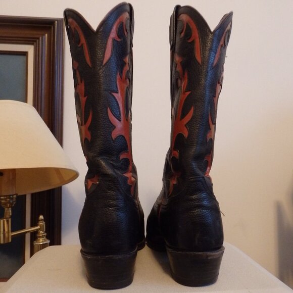 TONY LAMA All Leather black and orange Cowboy Western Boots EUC 8 1/2 D 8.5 D - Picture 3 of 5